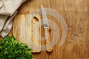 Food background, wooden cutting board
