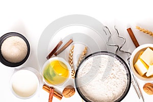 Food baking concept bakery preparation and ingredients for make bread dough on white background