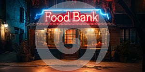 Food Bank Neon Sign - Shop filled with donated food items