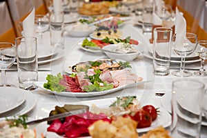 Food at banquet table