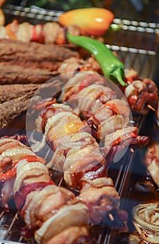 Food Barbecue meat Vendor with papriki in Budapest, Hungary