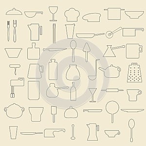 Food and beverage items line icon set
