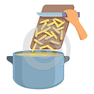 Food board saucepan icon cartoon vector. Cook book