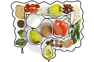 Food for bowel Health. Isolate on a white background