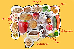 Food for bowel Health. Nutrients for the intestines photo