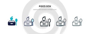 Food box icon in different style vector illustration. two colored and black food box vector icons designed in filled, outline,