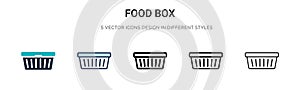 Food box icon in filled, thin line, outline and stroke style. Vector illustration of two colored and black food box vector icons