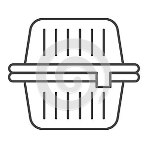 Food box thin line icon. Kitchenware preserving container, meal tank. Plastic products design concept, outline style