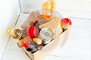 Food box on a white wooden background