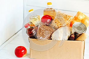 Food box on a white wooden background