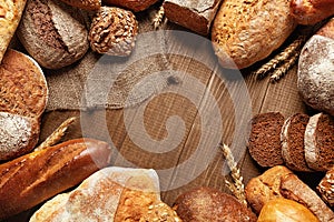 Food. Bread And Bakery On Wooden Background photo