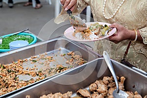 Food Buffet Catering Dining Eating Party Sharing Concept.people group catering buffet food indoor in luxury restaurant