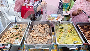 Food Buffet Catering Dining Eating Party Sharing Concept.people group catering buffet food indoor in luxury restaurant with meat
