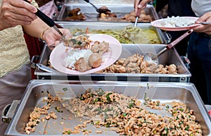 Food Buffet Catering Dining Eating Party Sharing Concept.people group catering buffet food indoor in luxury restaurant w