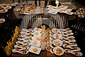 Food Buffet in Luxury Restaurant. Buffet Catering Food Arrangement on Table. The catering wedding buffet for events. dinner cockta