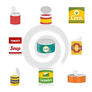 Food can icon set, flat style