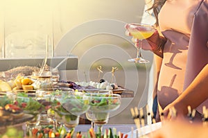 Food Catering Cuisine Culinary Gourmet Buffet Party Concept at sunny day