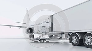 food catering stationery truck transfering food to the airplane with on realistic cinematic photo of airport