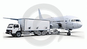 food catering stationery truck transfering food to the airplane with on realistic cinematic photo of airport