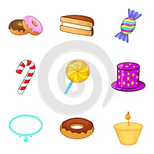 Food at the celebration icons set, cartoon style