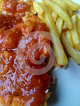 Food chicken katsu with potato