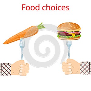 Food choice. Healthy and junk foods.