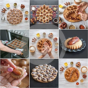 Food collage of homemade baking date cookies