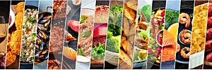 Food collage layout. A variety of dishes, a collection for a restaurant banner