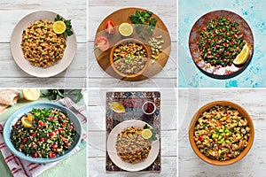 Food collage with a variety couscous dishes