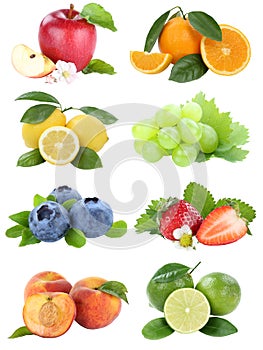 Food collection fruits apple orange berries blueberries apples oranges fresh fruit isolated on white