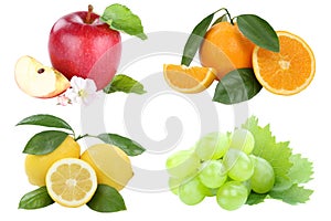 Food collection fruits apple orange grapes apples oranges fresh fruit isolated on white