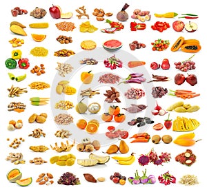 Food collection on white