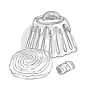 Food coloring page with cake or cupcake, candy