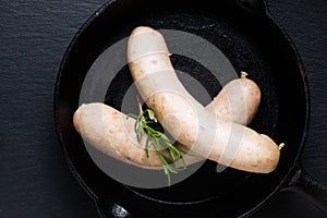 Food concept White sausages on black background with copy space