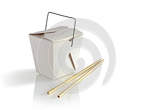 Food container take out with chopsticks isolated in white background