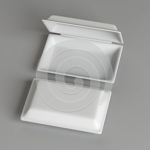 food container - white craft cardboard Box Mockup for branding and identity - open and close pcs isolated on dark surface
