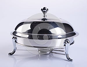 food containers or stainless steel food warmer on background.