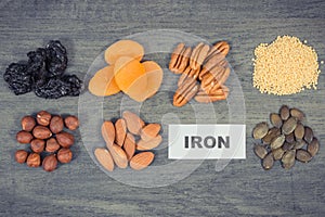 Food containing natural iron and other vitamins and minerals. Healthy eating