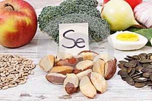 Food containing selenium, vitamins and dietary fiber, healthy nutrition concept