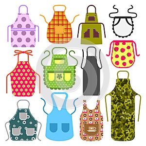 Food cooking apron kitchen design clothes housewife uniform chef cook protective textile cotton apparel vector