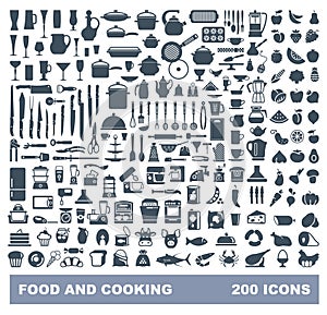 Food and Cooking flat icon set. Vector liiustration