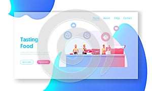 Food Cooking Process Landing Page Template. Tiny Chef Characters Cooking Semifinished Products