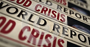 Food crisis news, famine and hunger disaster newspaper printing press