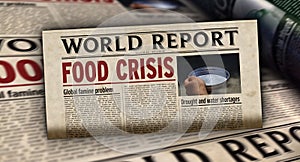 Food crisis news, famine and hunger disaster retro newspaper illustration