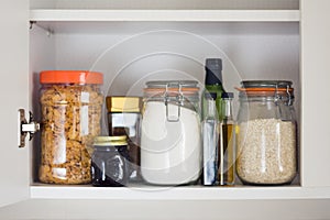 Food cupboard, pantry with jars