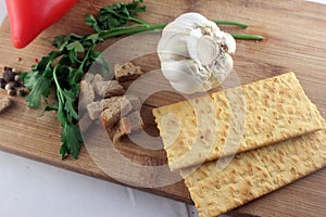 Food on a cutting desk