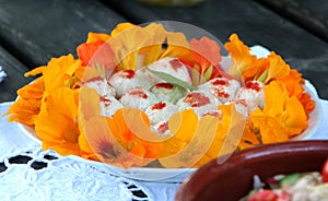 Food decorated with flowers