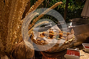 Food decorations during the international cuisine dinner outdoors setup at the island restaurant