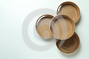 Food delivery disposable bowls on white background