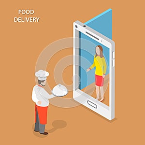 Food delivery flat isometric vector concept.
